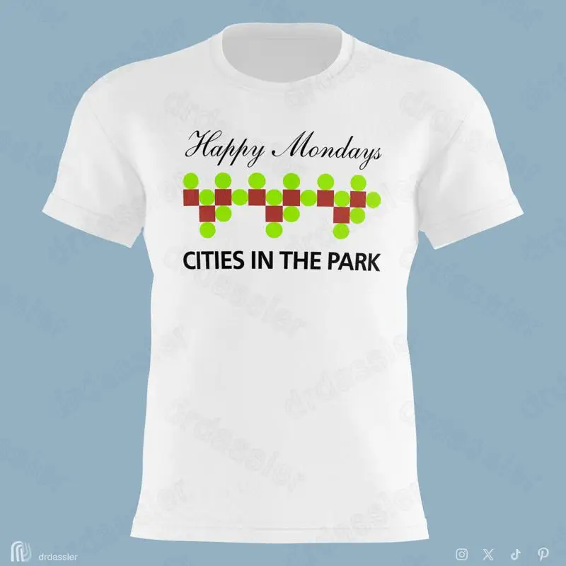 Happy Mondays 'HEATON PARK' - black grape cities in the hacienda factory tshirt