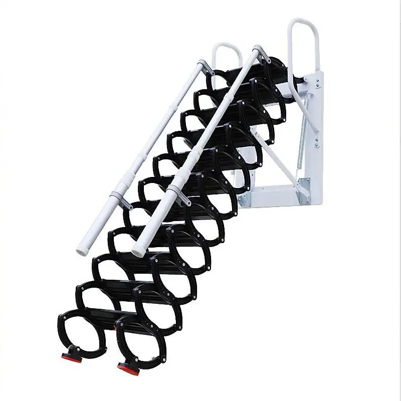 

Телескопическая чердачная лестница с 2 поручнями и системой выдвижения, грузоподъемность 660 фунтов, для использования внутри помещений, в гаражах, подвалах, складах