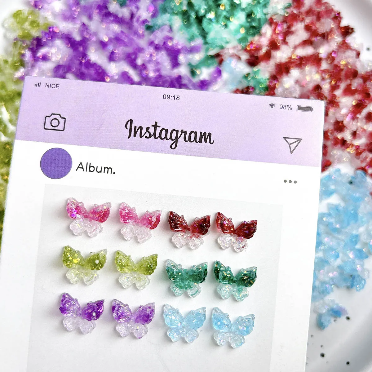 30PCS Transluzente Verträumte Harz Schmetterling Nagel Charms 3D Doppel-schicht Leuchtende Bunte Schmetterling Nail art Dekorationen DIY Nägel