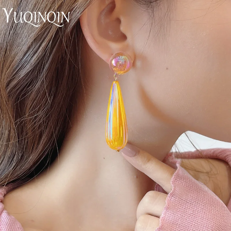 Korean Big Laser color Resin Drop Earrings for Women Long Hanging Dangle Earring for Grils Female Fashion Ear Jewelry Brincos