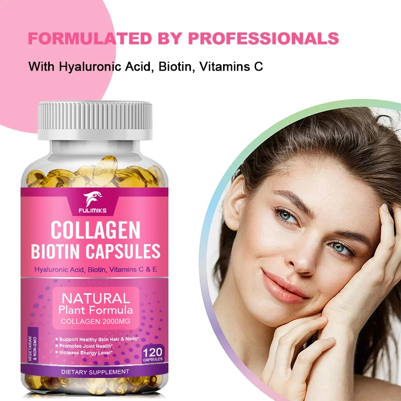 Collagen 2000mg with Biotin 2500mcg Protein 3g Hyaluronic Acid Vitamin C Healthy Formula Dietary Supplement Gluten Free