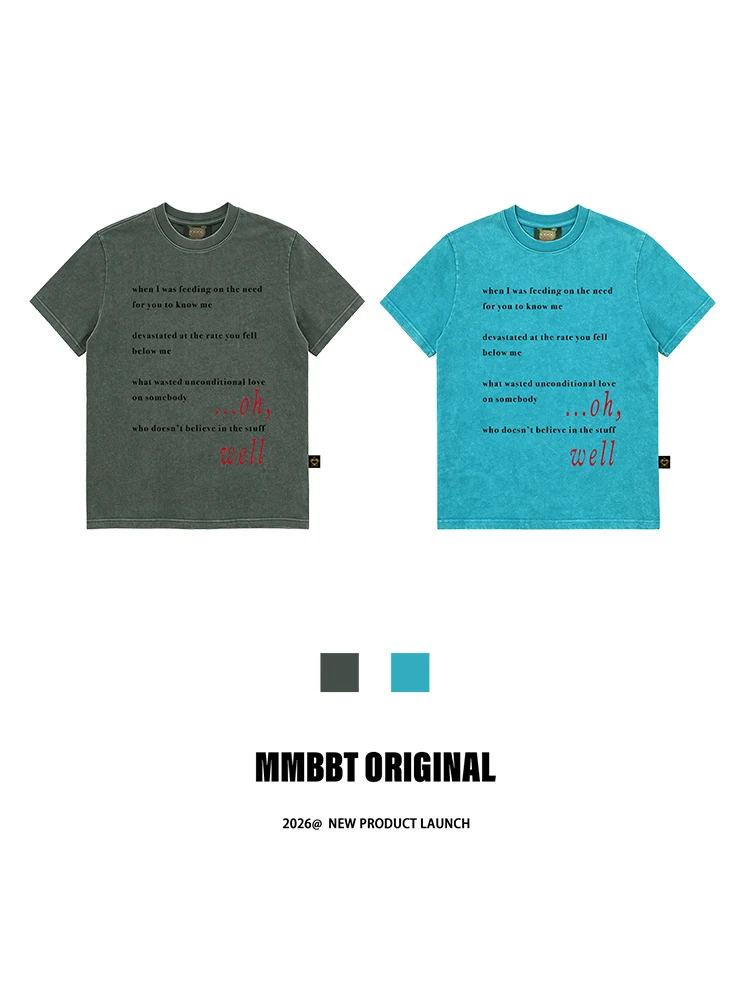 

MMBBT Original Washed Vintage Short Sleeve T-Shirt Women's Casual round Neck Slim Fit Cotton Top Letter Print Summer Fashion