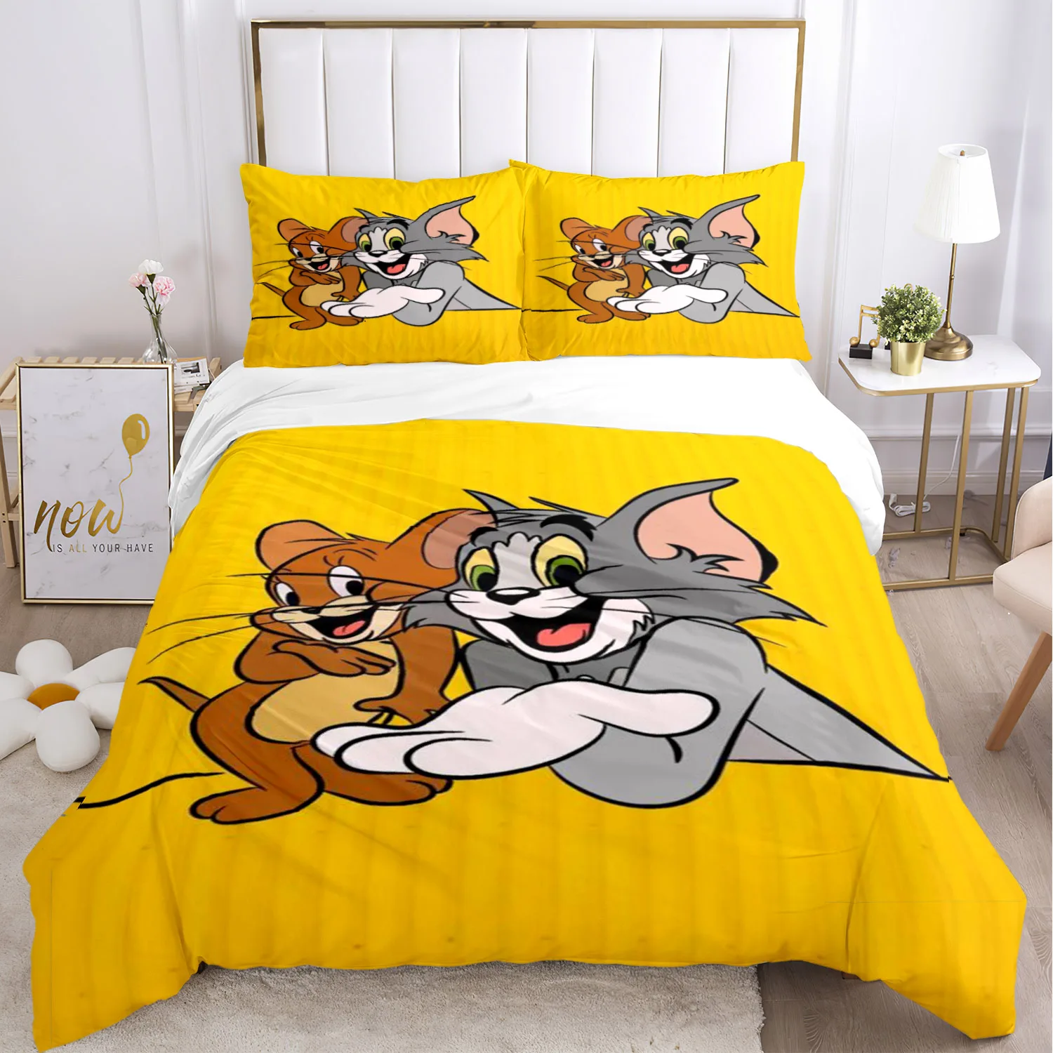 T-Tom Jerry Bedding Set Soft Set Duvet Cover Pillow Set Birthday Gift Children's cartoon mouse pattern Student Dormitory Bedding