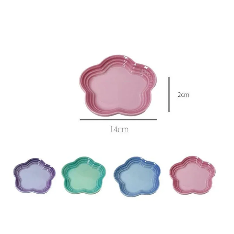 14cm Regenbogenfarbener Pflaumenblütenförmiger Keramikteller, Haustierfutterschale, Gewürz- und Saucenschale, Knochenteller, Haushalts-Geschirr – Detail 8