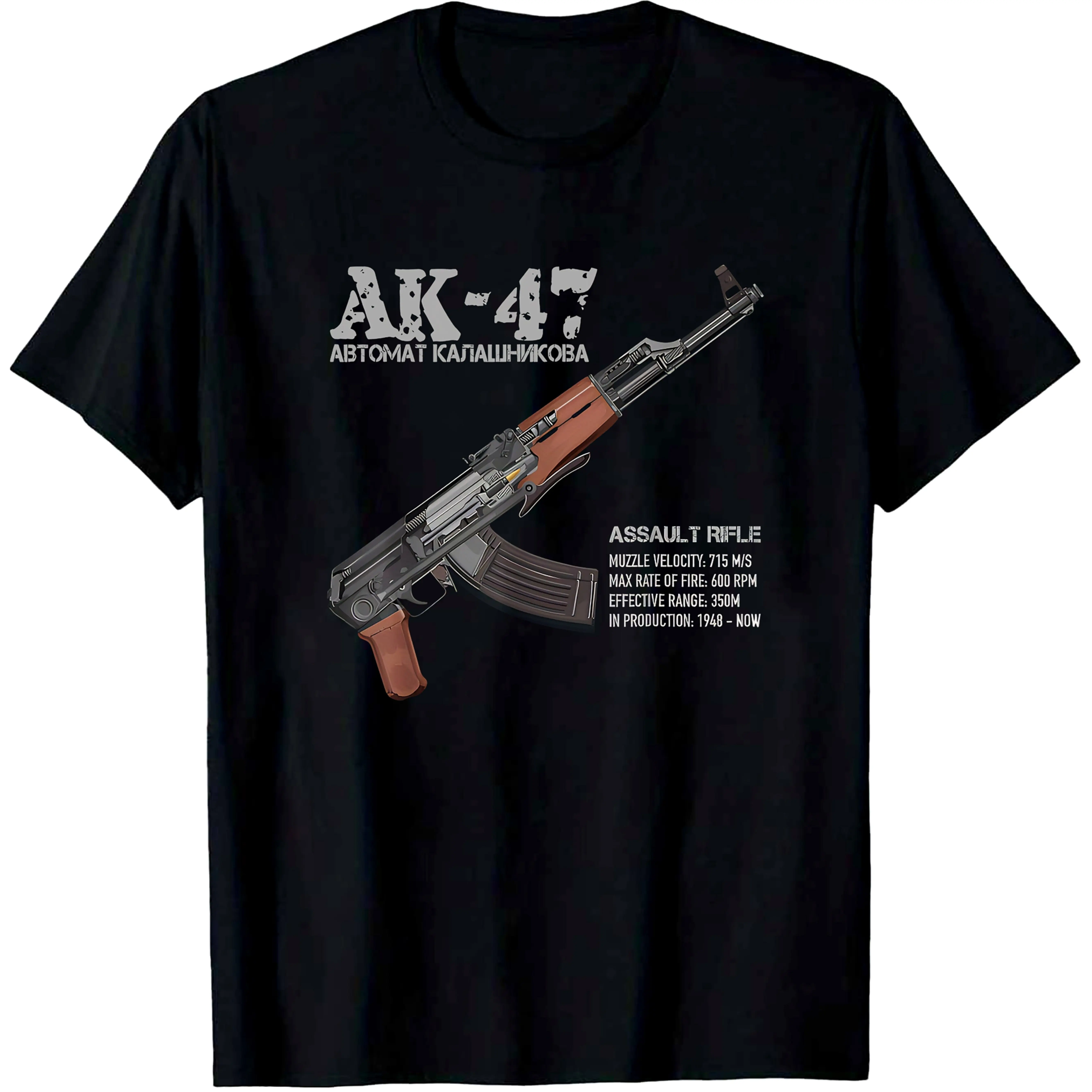 2026 Summer Men's AK-47 Assault Rifle Print Short-Sleeve T-Shirt, Comfortable Crew Neck Casual Outdoor Apparel