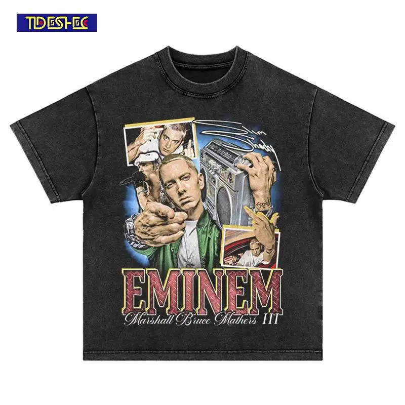 

Hip Hop American Style Portrait Print Washed T-Shirt Oversized Fashion Harajuku Summer Vintage Streetwear Cotton Leisure Tshirt