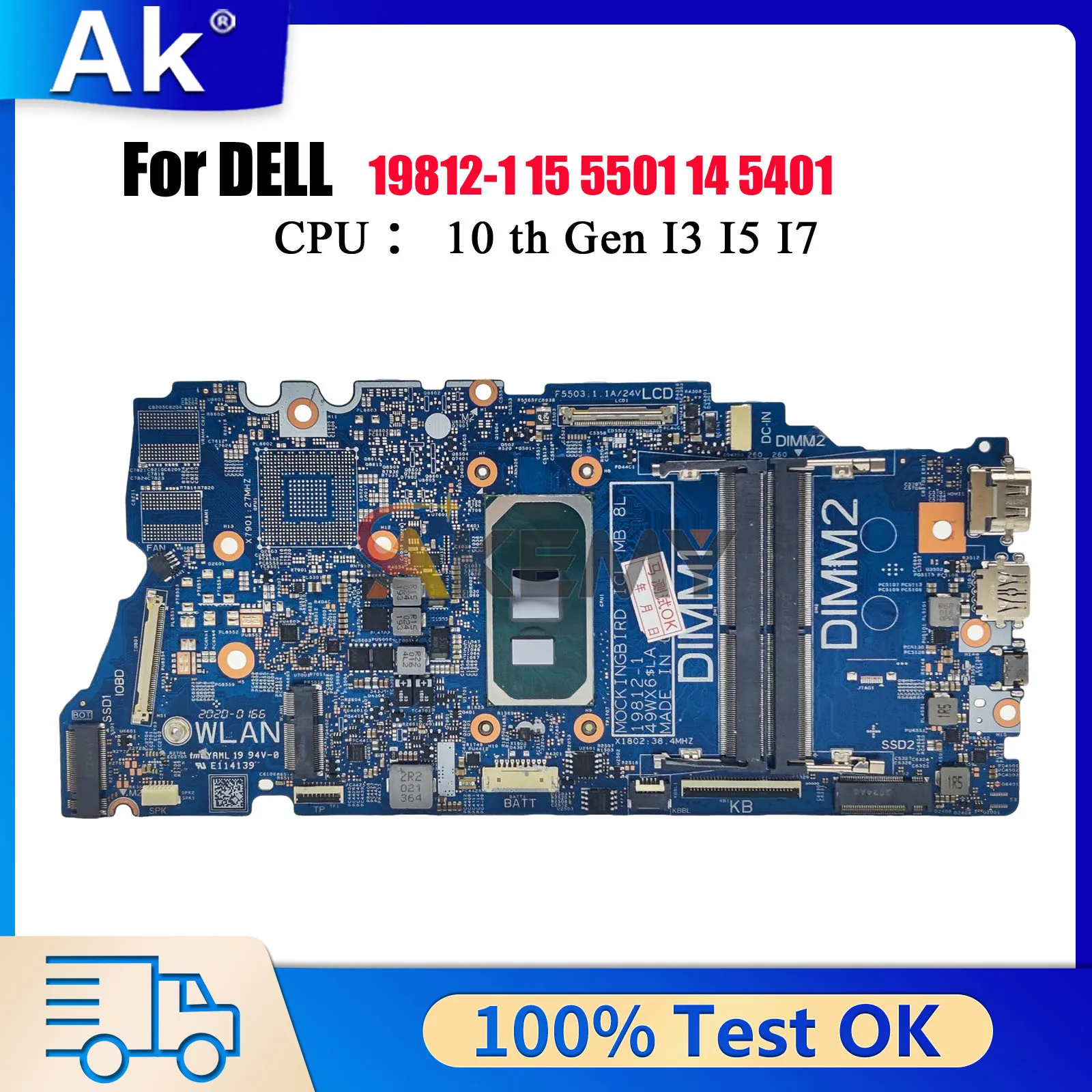

19812-1 Mainboard For Dell Inspiron 5501 5401 5408 5508 Vostro 5401 5501 with i3 i5 i7 CPU CN-0526VM 100% Fully Tested