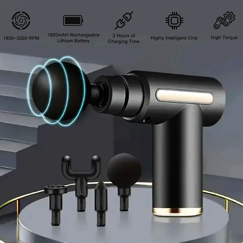 

Portable Fascial Massage Gun With LED Touch Electric Percussion Pistol Massager Body Relaxation Screen Replaceable Massage Head
