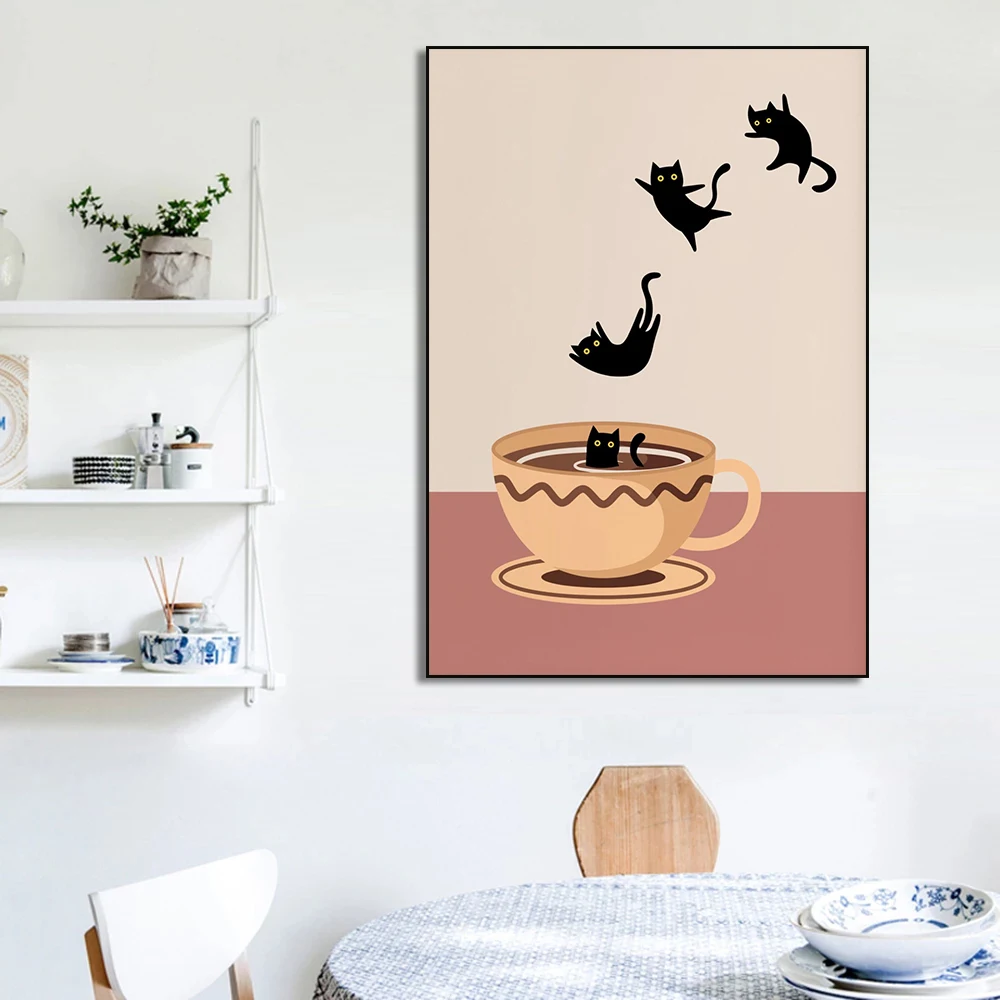 Lemons Funny Cat Coffee Ramen Espresso Martini Pasta Poster Canvas Painting Print Wall Art Picture for Living Room Kitchen Decor