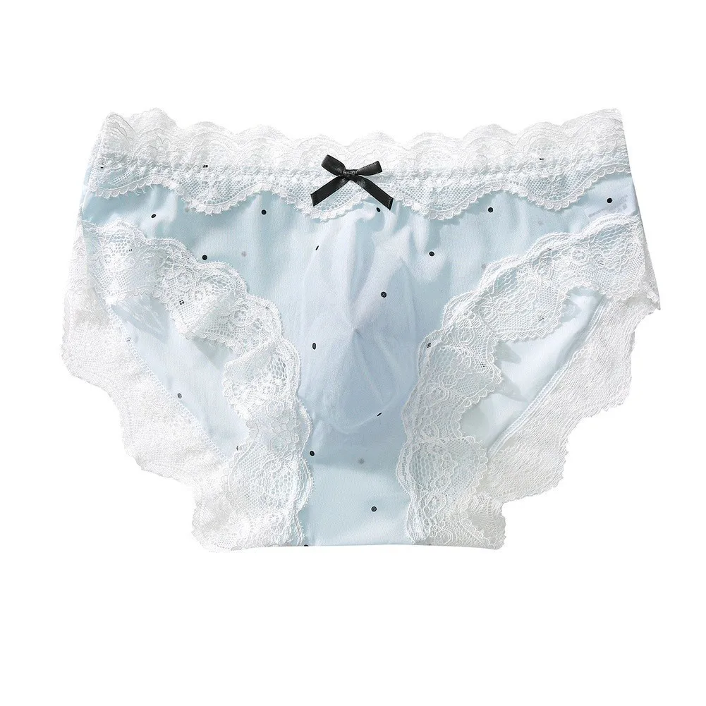 Men's Lace Seamless Bow Ice Silk Briefs Underwear 3D Bulge Pouch Print Panties  Sexy Bottom Erotic Hombre Lingerie