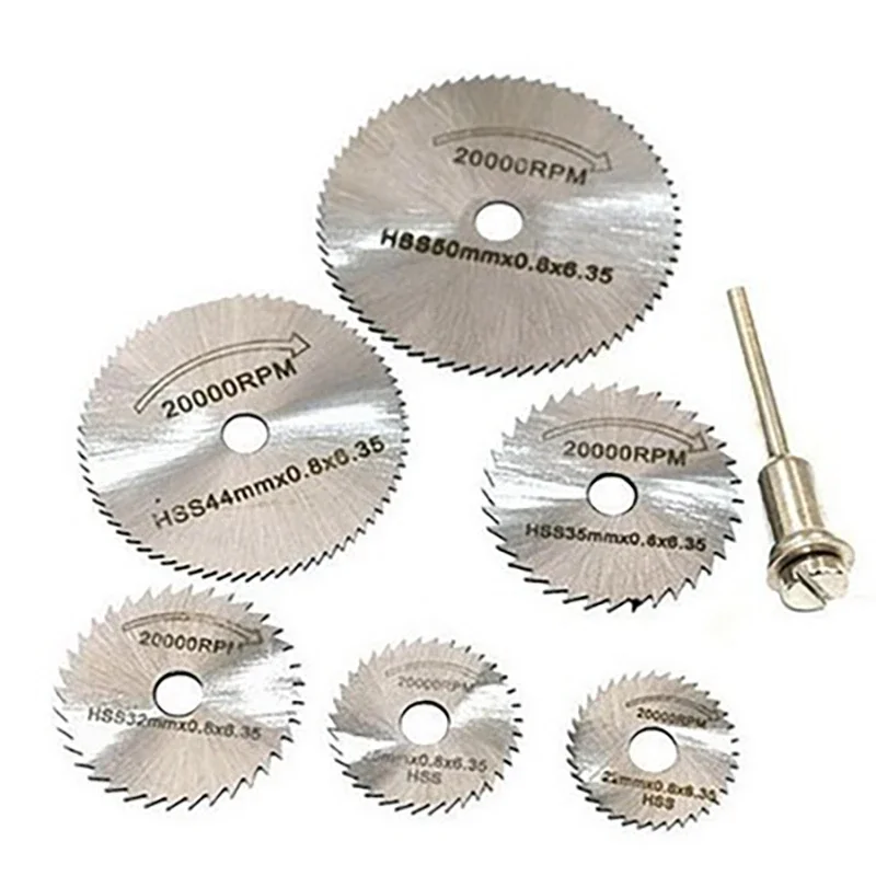 

6PCS/7PCS Kit Mini HSS Circular Saw Blade Rotary Tool Metal Discs Tool Cutoff Mandrel Set Cutting Wood Power Dril