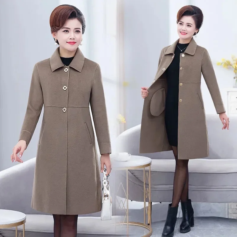 

2024 New Fashion British Solid Button Wool Coat Women Long Sleeve Jackets Woman Elegant Pocket Slim Outfit Mujer Q32
