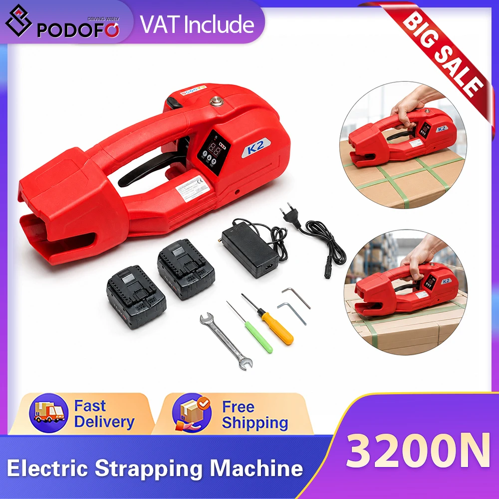 Reggiatrice Elettrica Podofo 100-200mm/sec, Velocità di Tensionamento, Strumento Automatico per Reggiatura, Max. 3800N, Strumento Elettrico Portatile 