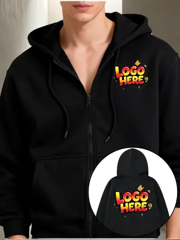Custom Men'S Autumn Winter DIY Holiday Print Zippered Hooded Sweatshirt, Fashionable Long Sleeve Hoodies, Personalized Front