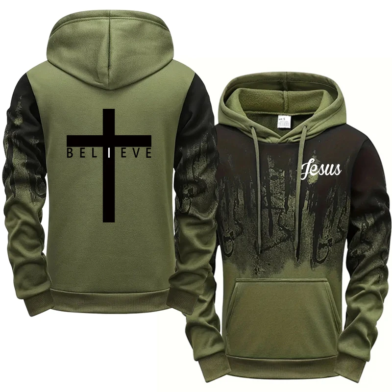 Kapuzenpullover im Jesus-Christus-Stil für Herren, hochwertige, kreuzbedruckte Kapuzenpullover, ganzjährig, täglich, lässig, sportlich, modisch – Detail 4