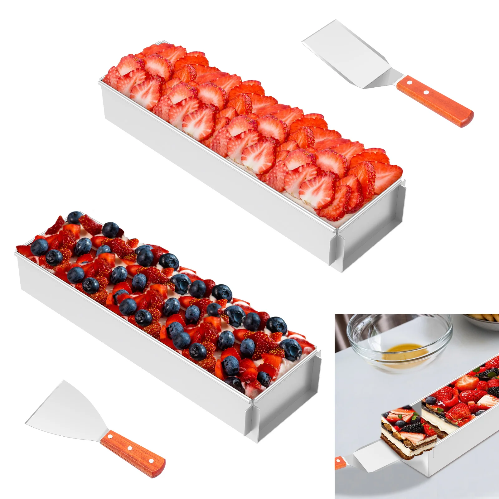 

2/4 Pack Tiramisu Cake Mold Removable Rectangular Cake Pan Non-Stick Aluminum Alloy DIY Cake Mousse Mold Tiramisus Baking Tools