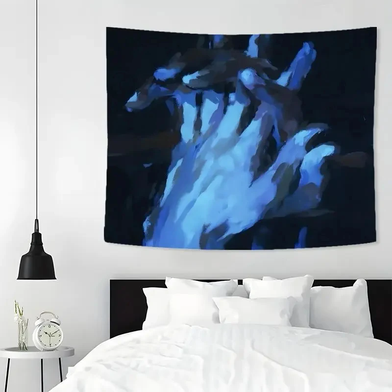 Abstract Blue Handmade Tapestry Minimalist Dark Art Wall Hanging Polyester Emotional Decoration Bedroom Wall Decoration