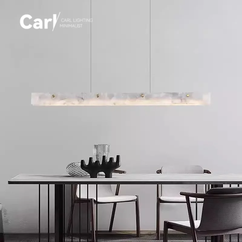 Nordic Luxury Designer Modern Minimalist One Word Long Island Desk Office Study Light Minimalist Restaurant Marble Pendant Light