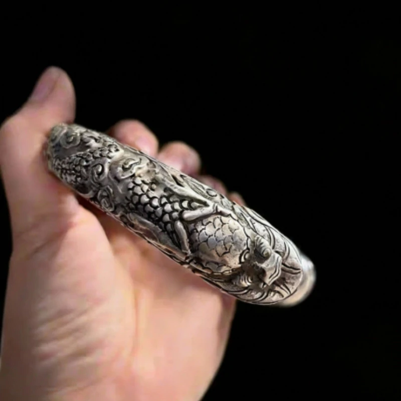 Mai Chuang/Tibetan Silver Chinese Zodiac Embossed Dragon and Phoenix Bangle Accessories Exquisite  for Men and Women Couple Gift