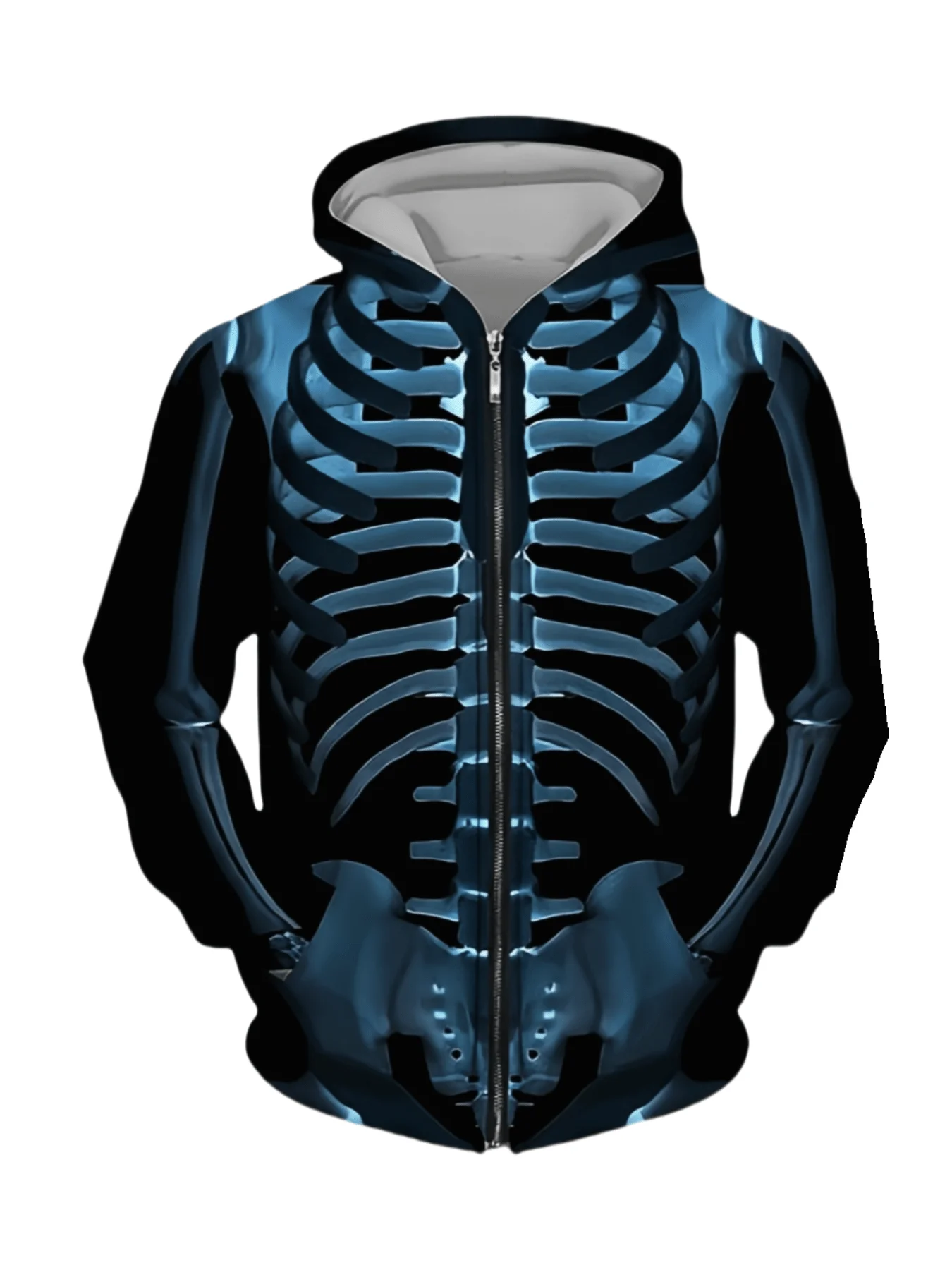 

Mens Blue 3D X-Ray Skeleton Zip-Up Hoodie And Jogger Pants Set Gothic Streetwear For Halloween Casual Wear Spring Fall Winter