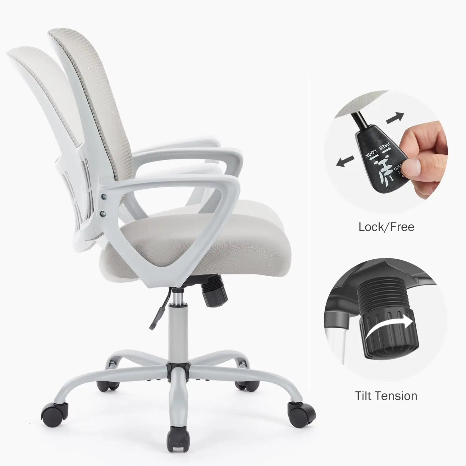 Yangming Desk Chair with Ergonomic Lumbar Support for Home, Office, Bedroom, 250lbs, Grey