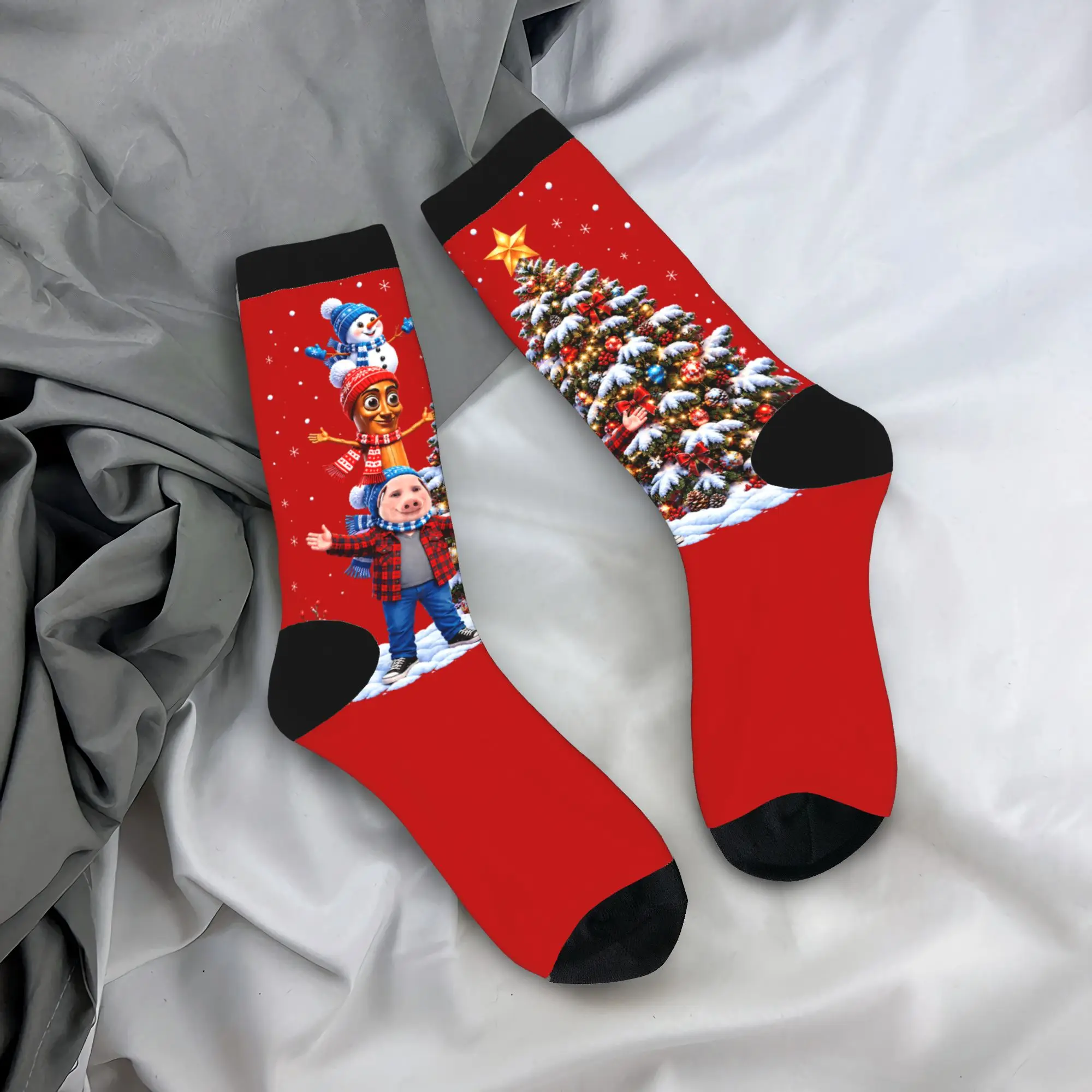Autumn Winter Fashion Men's Women's Snowman Tung Sahur John Pork Christmas Tree Lights Socks  Breathable Skateboard Socks