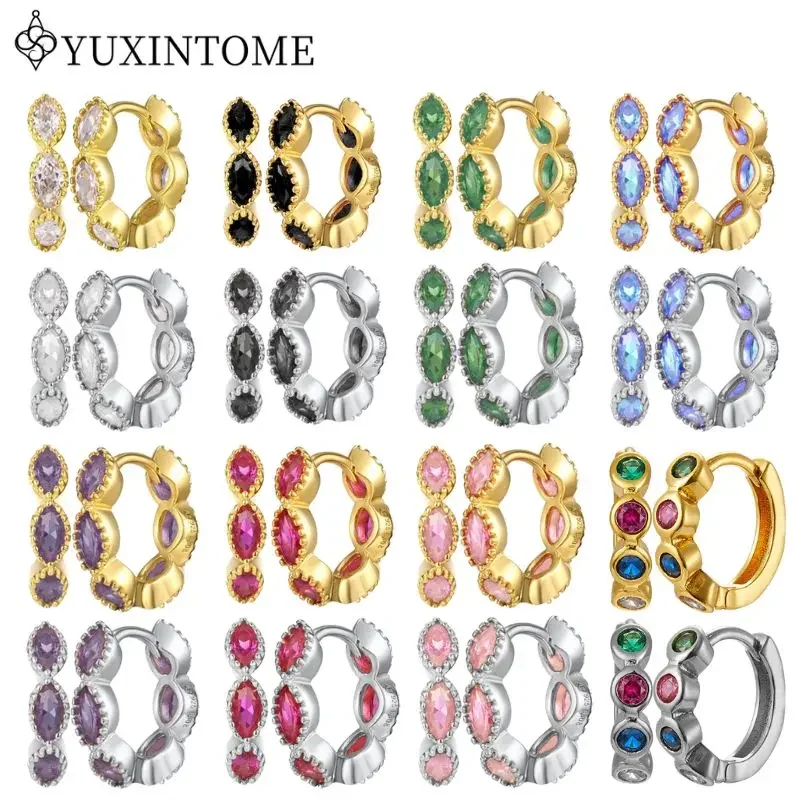 

925 Silver Needle Prismatic Zircon Multi-color Crystal Hoop Earrings For Women Simple Huggie Ear Buckle Fashion Party Jewelry