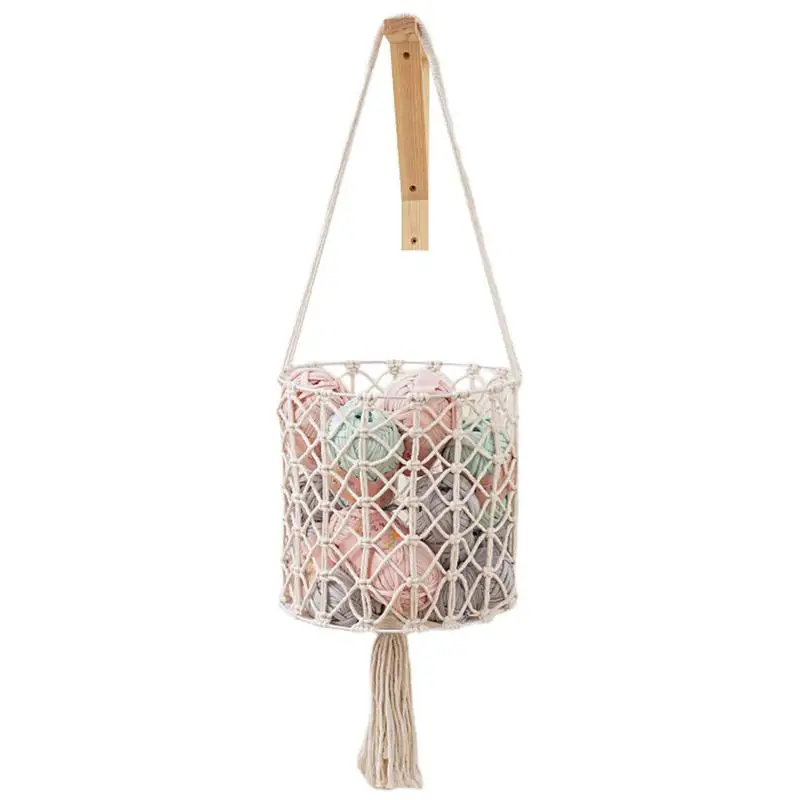 Hand Woven Storage Basket Macrame Wall Mount Rope Basket Household Organizer Hanging Storage Basket For Fruits Vegetables Toys