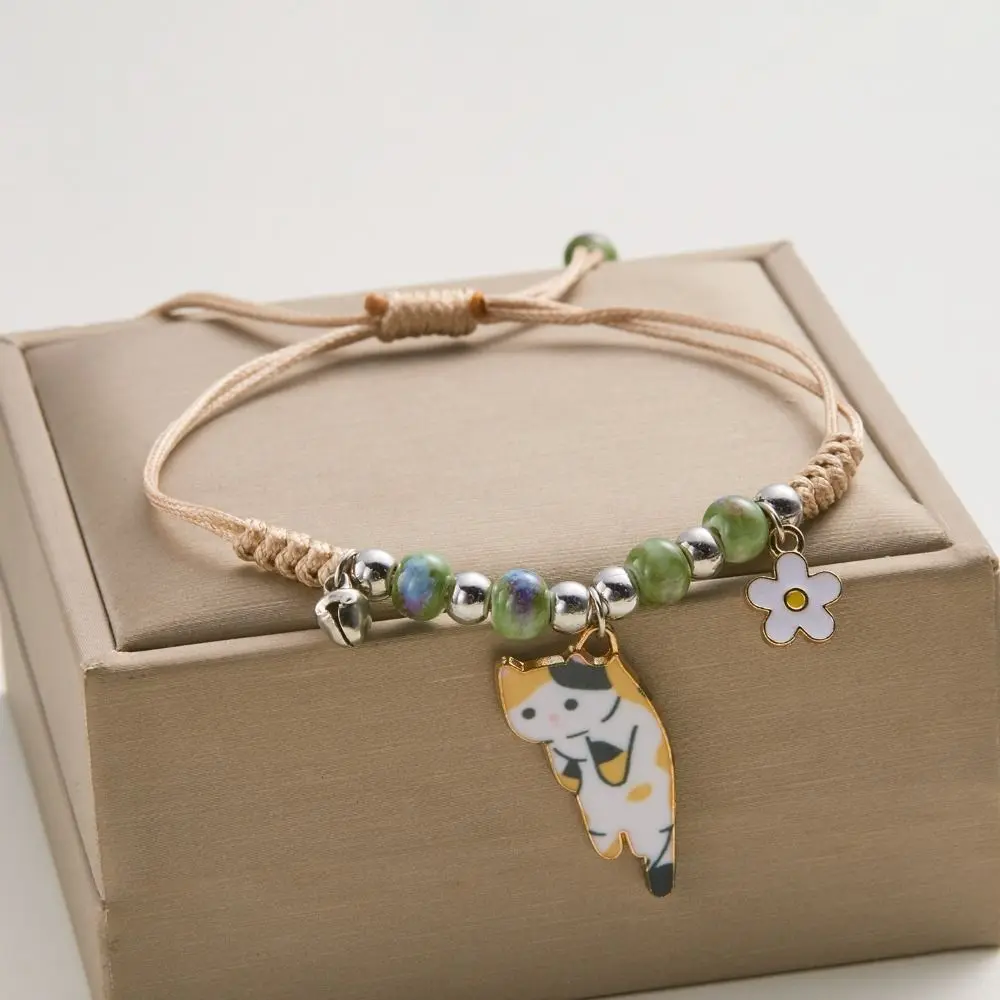Retro Colorful String Cat Bracelet Woven Hand Rope Handmade Bead Bracelet Glass Jewelry Accessories Cartoon Hand Ring Decoration