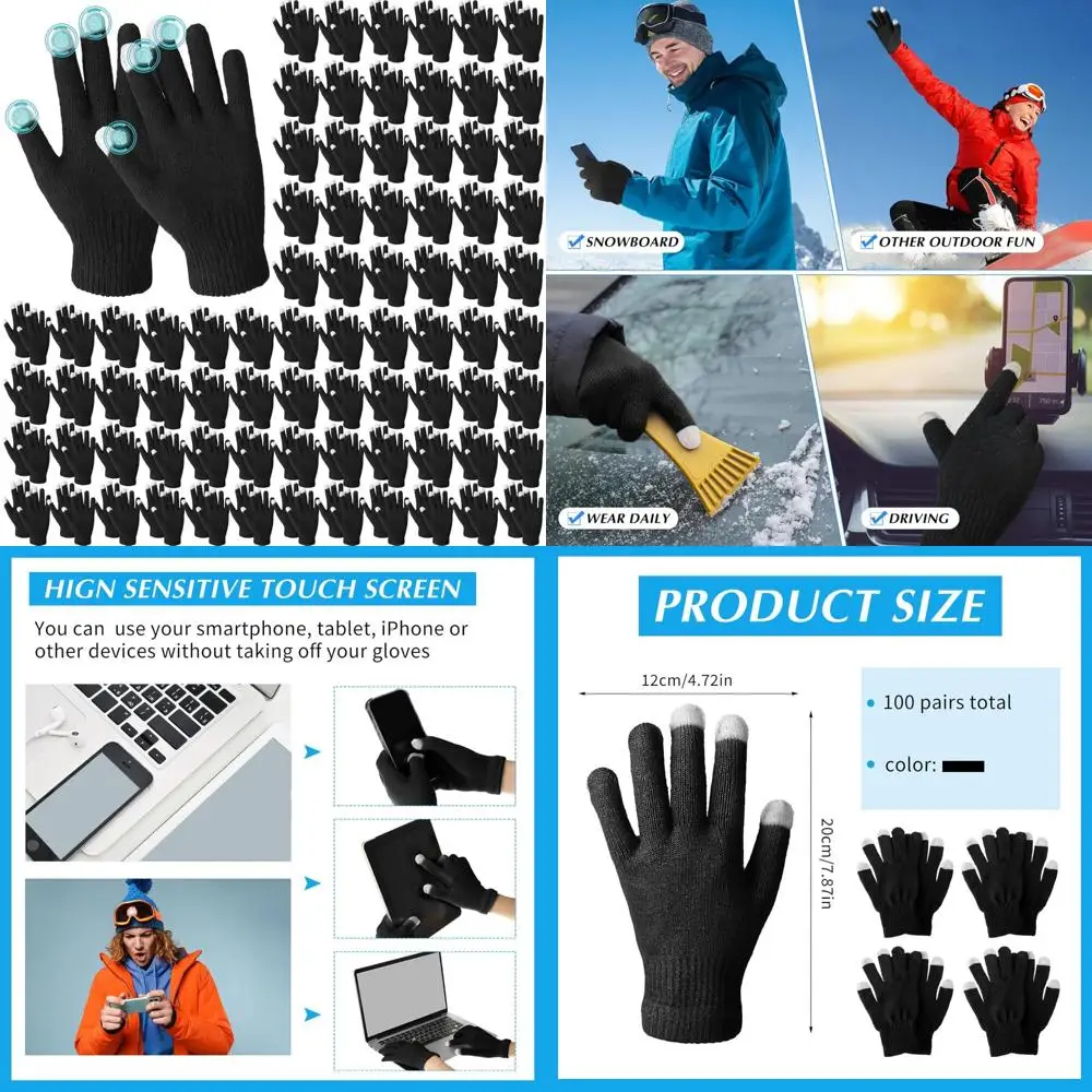 

Multicolor Stretchy Knit Winter Gloves for Men and Women - Warm Touchscreen Compatible, Ideal for Driving, Cycling, and Hiking