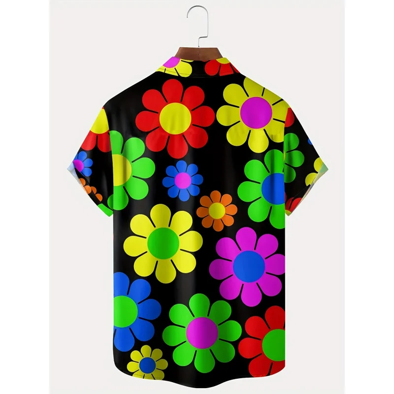 قميص هاواي صيفي مزين بالزهور للرجال، ألياف بوليستر 100%، نمط عطلة الصيف، نسخة عادية، قماش قابل للتمدد قليلاً، 120 جرام