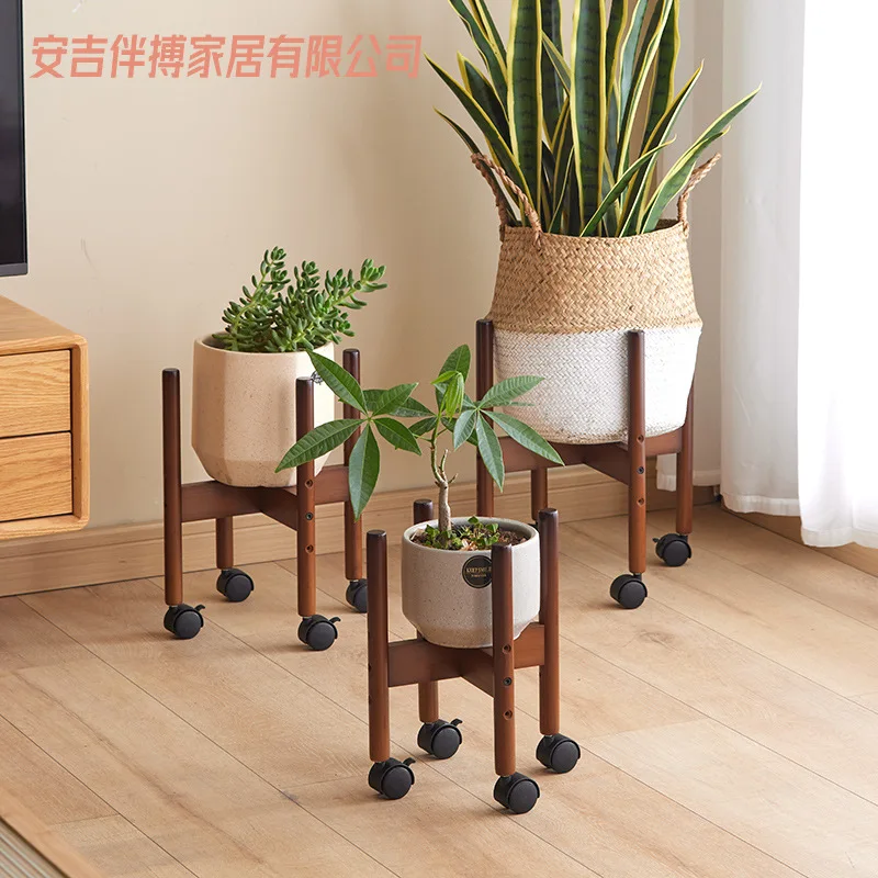 Wheeled Floor Adjustable Cross Flower Stand, Balcony Living Room Flower Pot Mobile Flower Stand