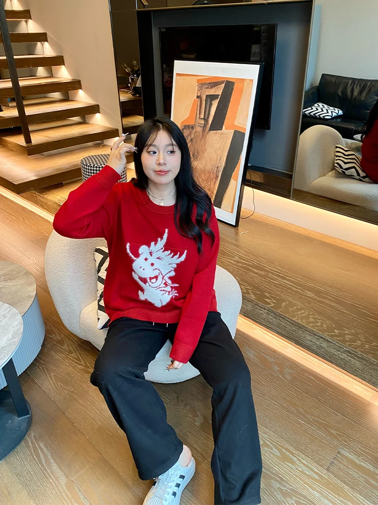 

Trendy Winter Knitwear for plus Size Women Dragon Year Casual Comfortable plus Size Sweater Faionable plus Size Knitted irt
