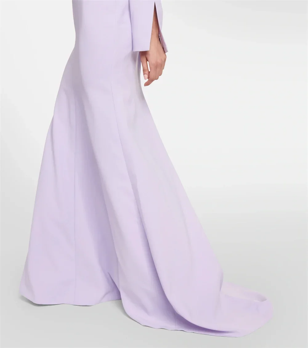 Elegant Lilac Women Evening Dresses V-Neck Beads Crystals Aplique Long Sleeves Formal Occasion Dress Wedding party Mermaid Gown