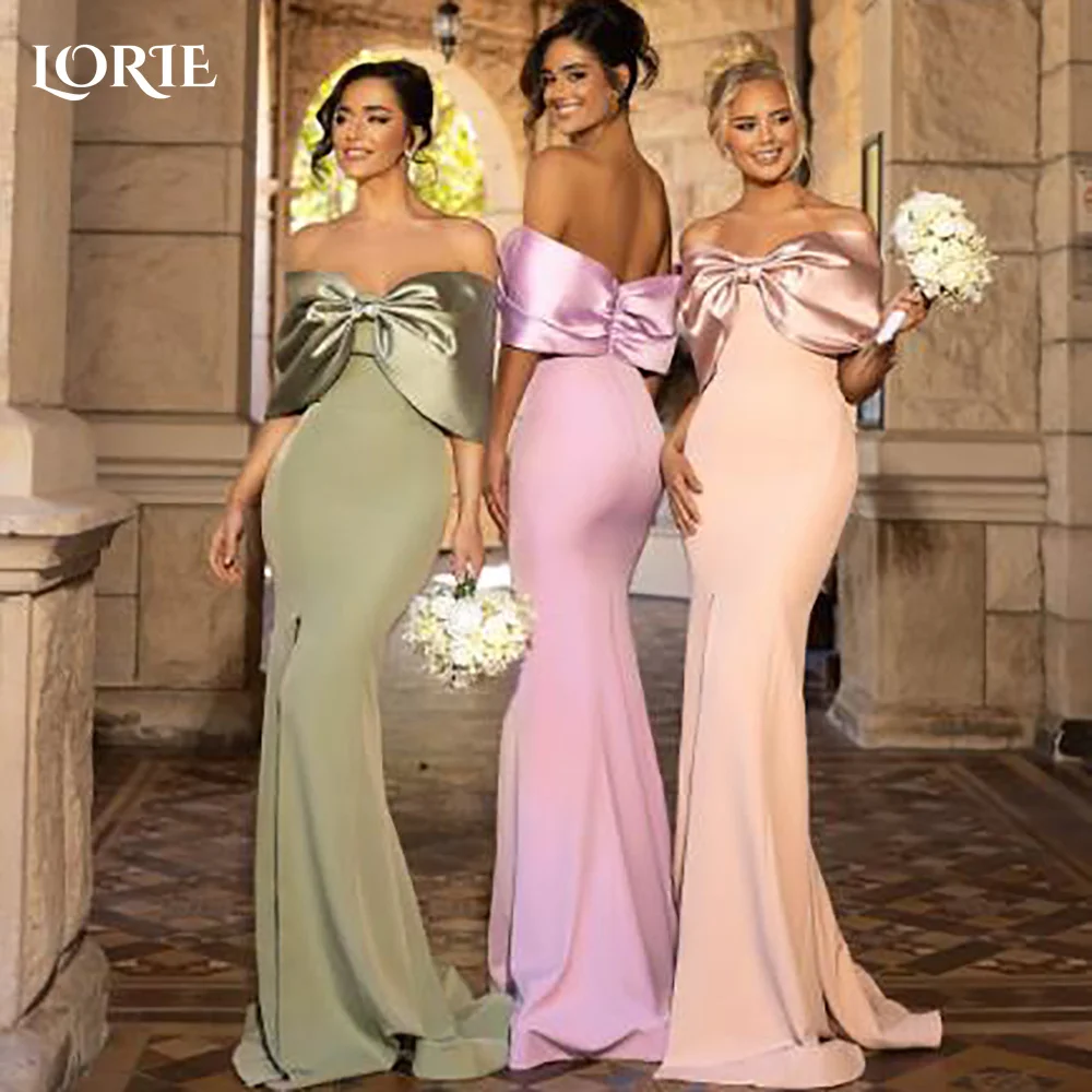 LORIE Elegant Bow Mermaid Bridesmaid Dresses Backless Wedding Colorful Bridemaid Gown Off Shoulder Customized Bridemaid Dress