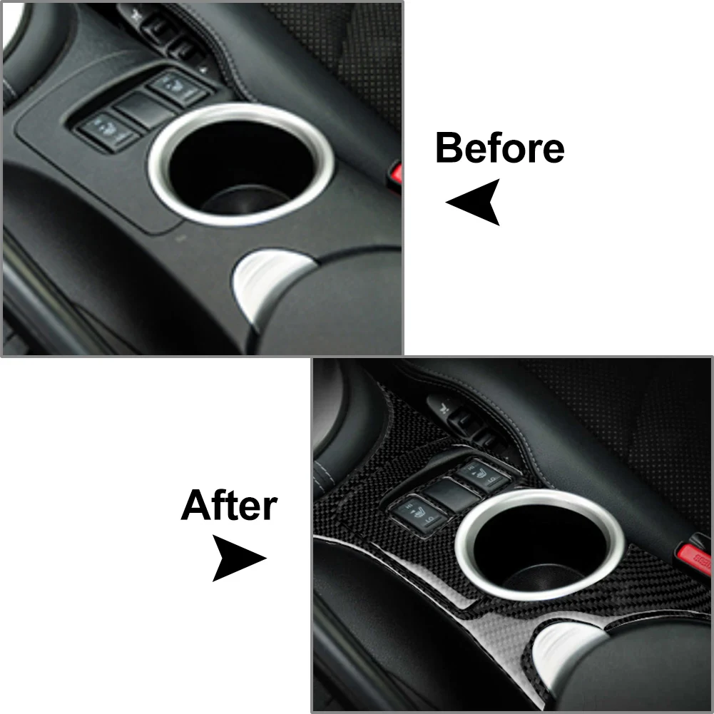 LHD Car Centre Console Cup Holder Panel Trim Cover 3Pcs/Set For Nissan 370Z Z34 2009-2022 Carbon Fiber Pattern Black