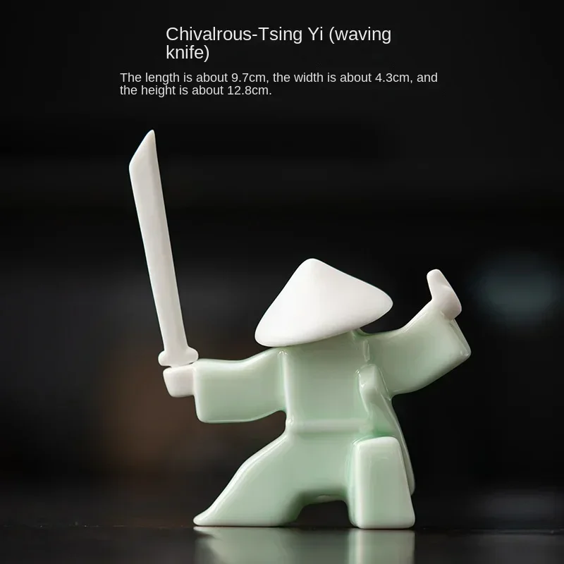 Creative New Chinese Ceramic Warrior Knight Desktop Small Ornaments Joss-Stick Incense Stick Holder Ornament Tea Pets
