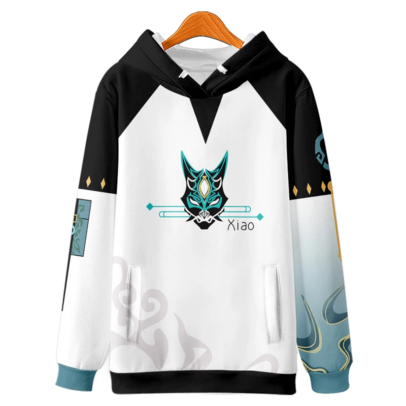 Games Genshin Impact Xiao Tops Jas Hoodie Mode Xiao Fleece Witte Jas Cosplay Kostuum Yaksha Masker Kleding Voor Mannen Vrouwen