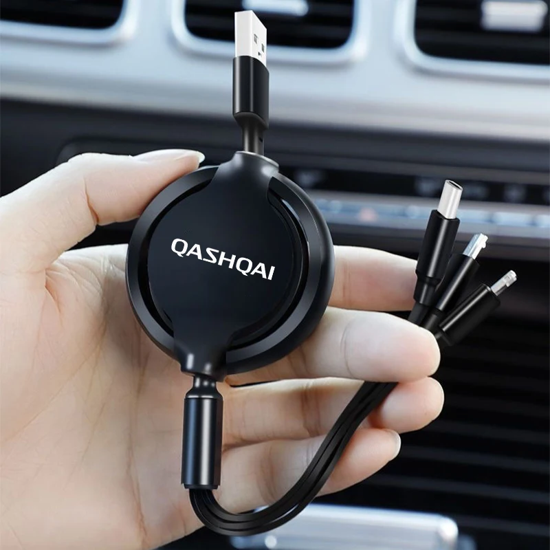 

Car Fast Charging Data Cable Scalable 3 In 1 Data Cord For NISSAN QASHQAI j10 j11 2011 JUCK MICRA KICKS LEAF Car Accessories