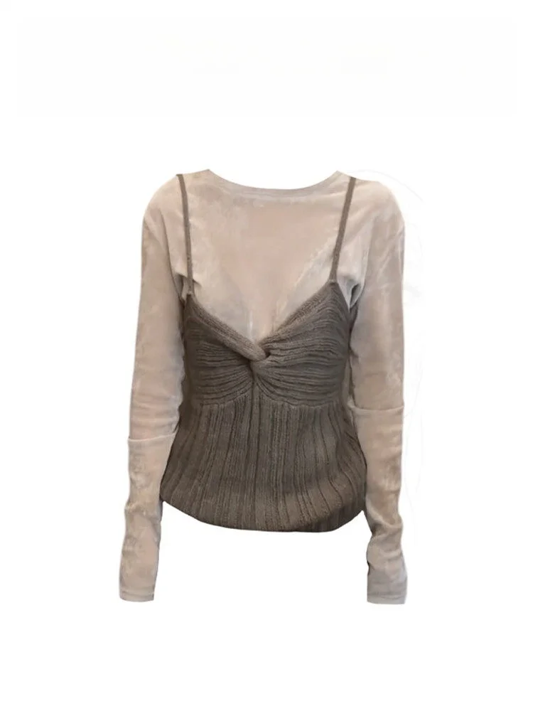 

Korean Sle Faionable Knitted Knot Top And orts Women's Two-Piece Set Winter New Arrival Versatile High Waist Casual Wear