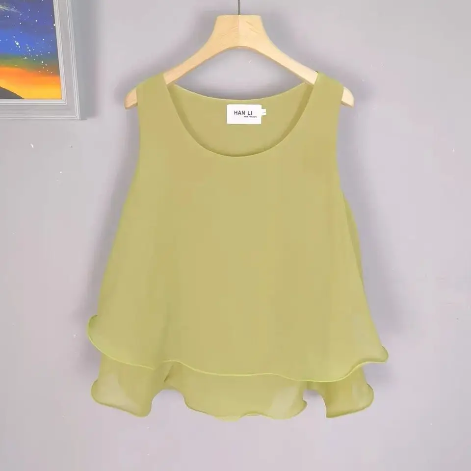 Women Tank Top Blouse Summer Chiffon Halter  Loose Sexy O Neck Sleeveless Vests Fashion Female Korean OL Shirt s U192