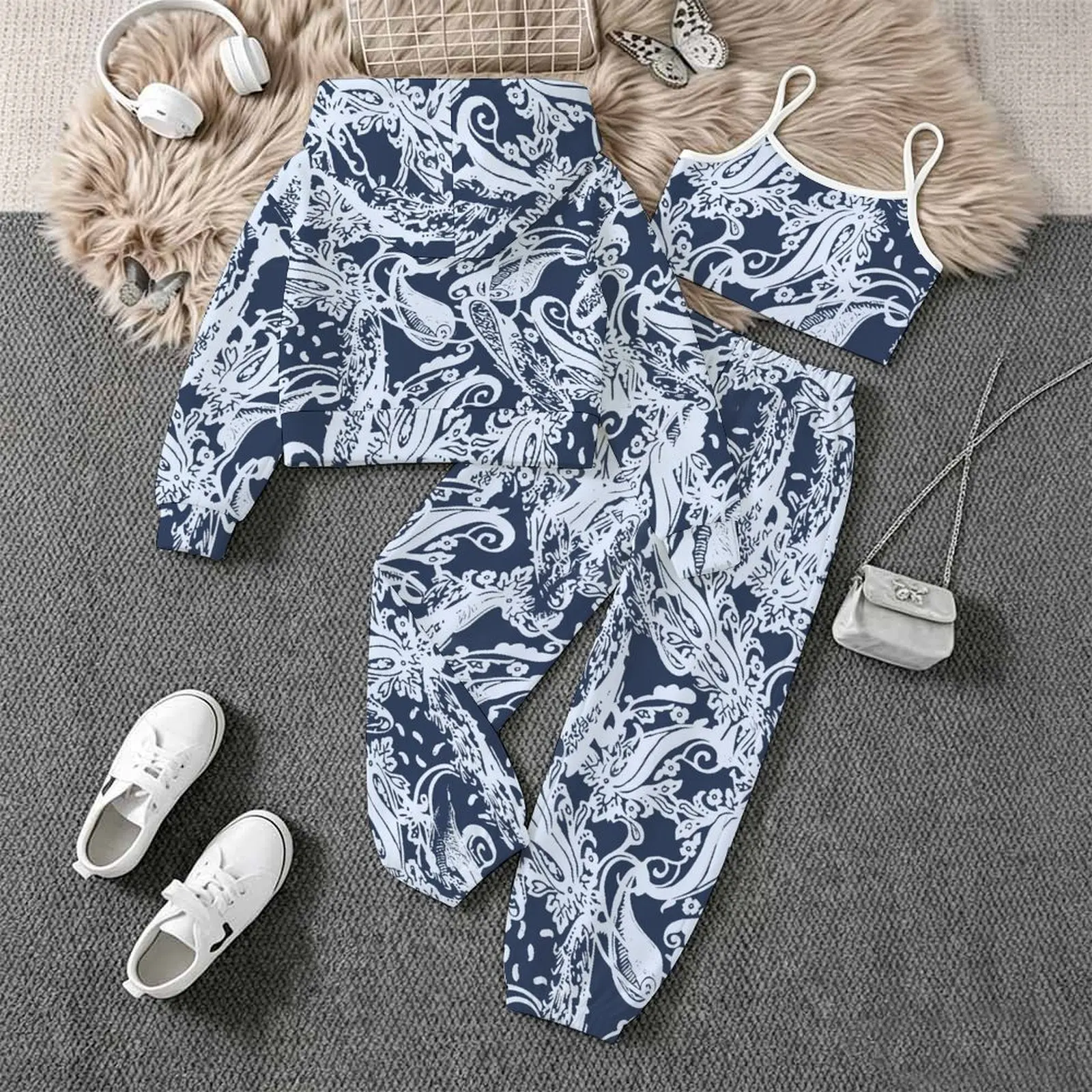 Daily Pants Children's Jogging Pants Casual Pants Autumn Winter Girls' Printed Three Piece Fashion Coat Everyday Vest
