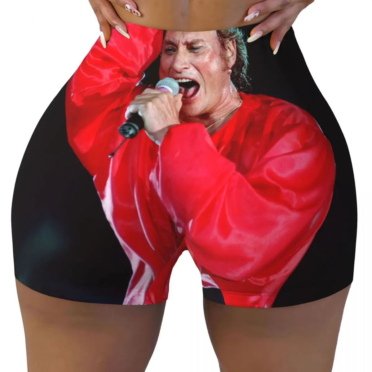 Custom Johnny Hallyday Music Singer Biker Running Workout Shorts Women's French Rock Gym Athletic Yoga Shorts
