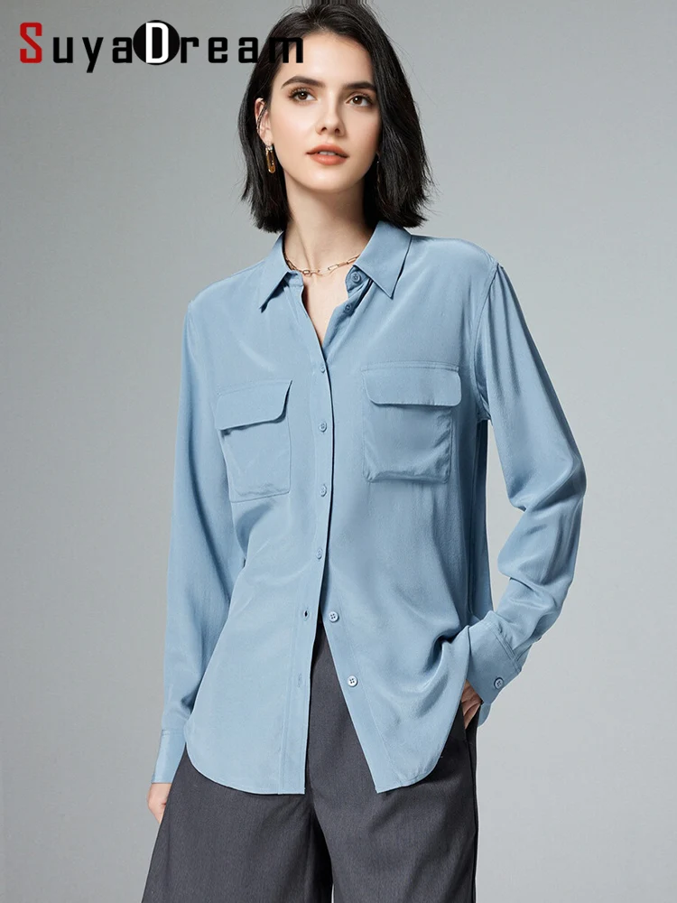 

SuyaDream, женские однотонные рубашки, 100% натуральный шелк, отложной воротник, нагрудные карманы, шикарные блузки, элегантный топ весны и лета 2026 г.
