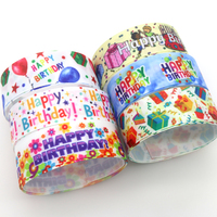 DHK 50yards Happy Birthday Printed Grosgrain Ribbon Accessories Material Headwear Decoration DIY Sewing Craft S1830