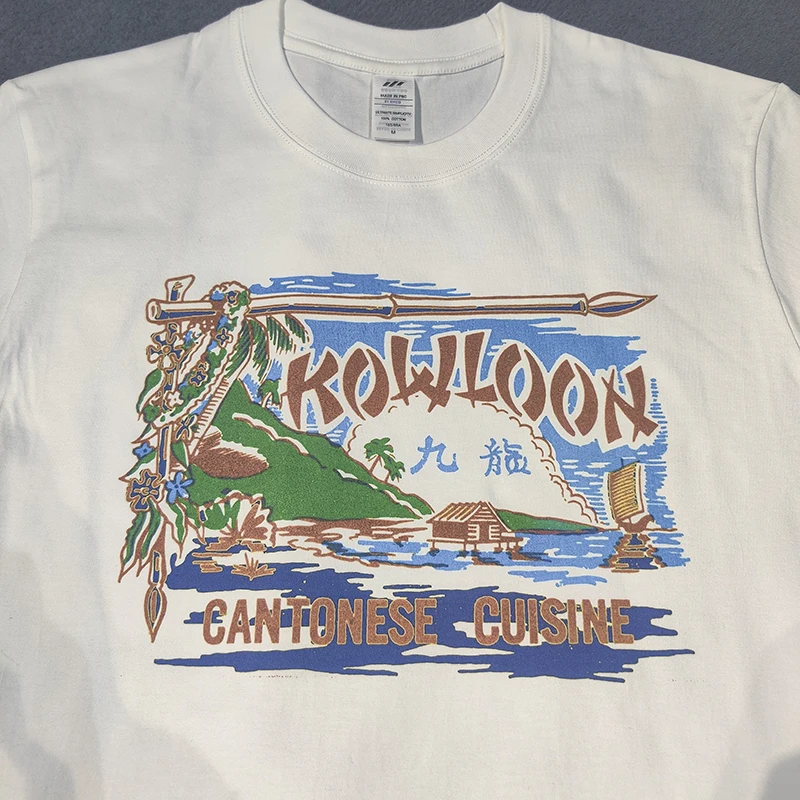 

Retro Hong Kong Tourism in 1990s Kowloon City Hong Kong Style Short-sleeved T-shirts for Men and Women American Style Men Tops