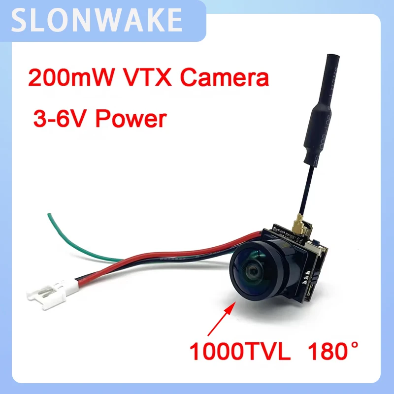 5.8G 48CH 200mW adjustable FPV Transmitter Raceband 1000TVL Mini FPV Micro AIO 180 angle Camera Supports image flipping for RC