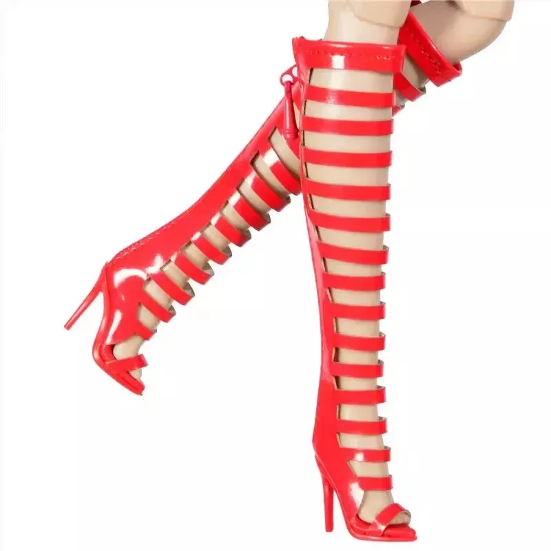 รองเท้าบูทสูงแบบโปร่ง สีพื้น ส้นสูง สำหรับตุ๊กตาแฟชั่นหญิง ขนาด 1/6 รุ่น FR2 FR6.0 อุปกรณ์เสริมสำหรับตุ๊กตา