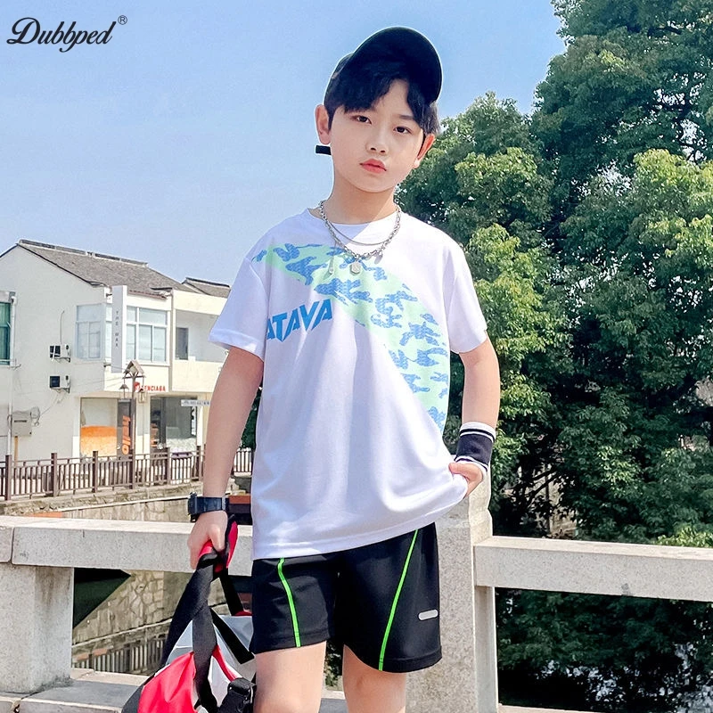 Dubbped Summer Kid's Athleisure Boy's Short Sleeve Basketball Training Fitness Running Loose Breathable Large Size T-shirt Set