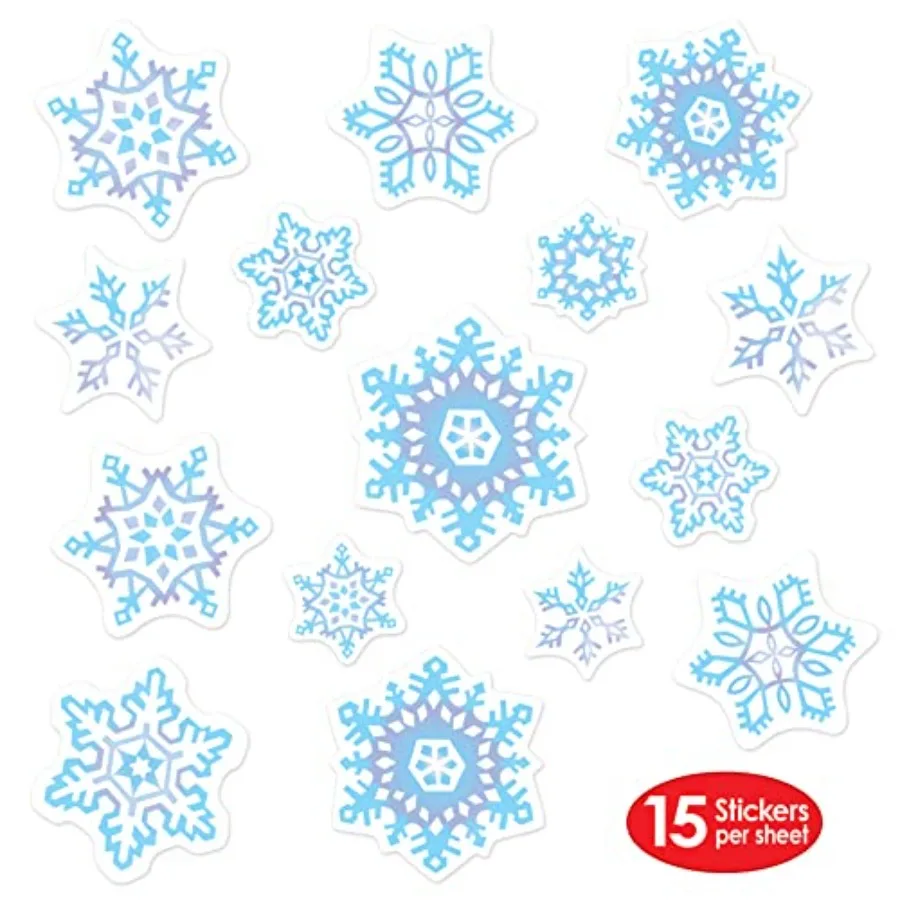 4Sheet Snowflake Stickers in Blue Grey and White for Winter Season Decorations Ideal for Snowy Themes and Festive Holiday Craft